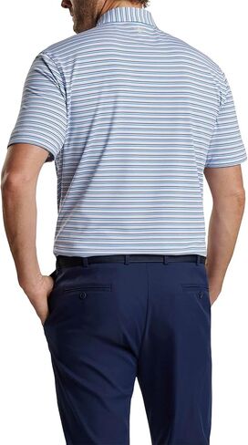 قميص بولو رجالي من PETER MILLAR من Fairmont Performance Jersey، أبيض/أزرق ليبرتي، XL in Kuwait