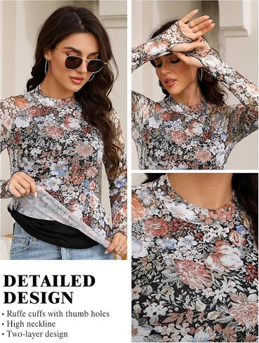 Buauty ملابس علوية بأكمام طويلة ورقبة وهمية مزهّرة للخروج للنساء ملابس عصرية مزدوجة مبطنة ملابس للتاريخ والليل in Kuwait