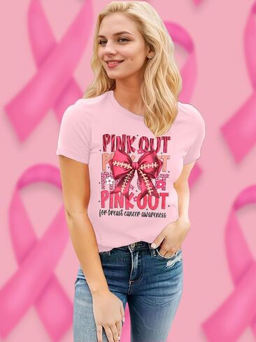 Pink Out لكرة القدم قميص المرأة سرطان الثدي قمصان لعبة يوم بلايز السرطان الناجين هدية المحملة القمم in Kuwait