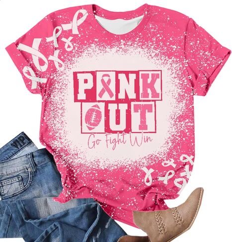 Pink Out لكرة القدم قميص المرأة سرطان الثدي قمصان لعبة يوم بلايز السرطان الناجين هدية المحملة القمم in Kuwait