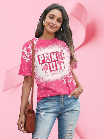 Pink Out لكرة القدم قميص المرأة سرطان الثدي قمصان لعبة يوم بلايز السرطان الناجين هدية المحملة القمم in Kuwait