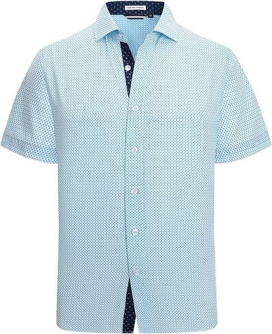 Alex Vando Mens Printed Dress Shirts Short Sleeve Easy Care Regular Fit Button Down Shirt in Saudi Arabia