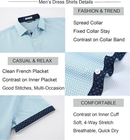 Alex Vando Mens Printed Dress Shirts Short Sleeve Easy Care Regular Fit Button Down Shirt in Saudi Arabia