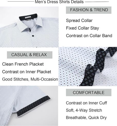 Alex Vando Mens Printed Dress Shirts Short Sleeve Easy Care Regular Fit Button Down Shirt in Saudi Arabia