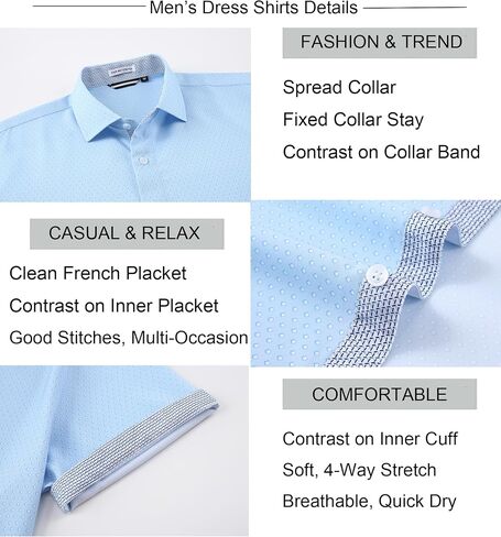 Alex Vando Mens Printed Dress Shirts Short Sleeve Easy Care Regular Fit Button Down Shirt in Saudi Arabia