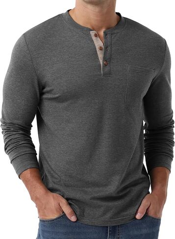 Sailwind Men's Henley Shirts Long Sleeve Cotton Button T-Shirt Casual Stylish Classic Pullover Shirt with Pocket in Saudi Arabia