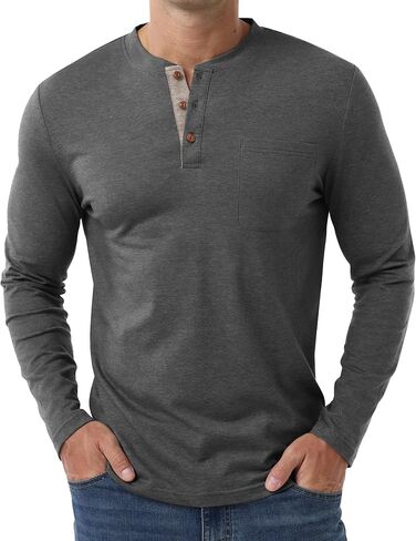 Sailwind Men's Henley Shirts Long Sleeve Cotton Button T-Shirt Casual Stylish Classic Pullover Shirt with Pocket in Saudi Arabia