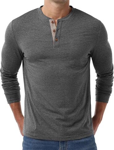 Sailwind Men's Henley Shirts Long Sleeve Cotton Button T-Shirt Casual Stylish Classic Pullover Shirt with Pocket in Saudi Arabia