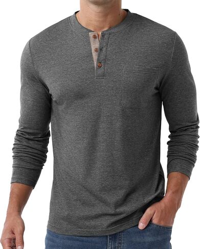 Sailwind Men's Henley Shirts Long Sleeve Cotton Button T-Shirt Casual Stylish Classic Pullover Shirt with Pocket in Saudi Arabia
