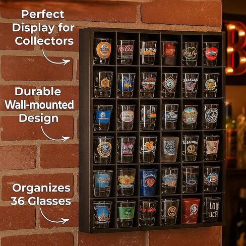 Jumbl Wood Shot Glass Wall Curio Display Case - Natural,16.5" in Saudi Arabia