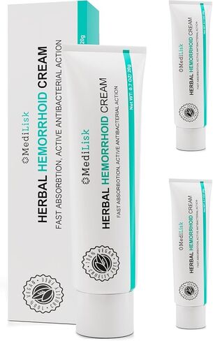كريم البواسير العشبي من MediLisk - علاج البواسير - تركيبة سريعة المفعول لدعم الحكة والحرق - تركيبة طبيعية غير ستيرويدية - 0.7 أونصة - عبوة من قطعتين in Kuwait