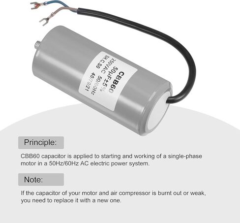 MECCANIXITY CBB60 مكثف تشغيل 35 فائق التوهج 250 فولت تيار متردد 2 سلك 50/60 هرتز اسطوانة 96 × 46 مم مع طرف، مسمار تثبيت M8 لمحرك مضخة المياه ضاغط الهواء in Kuwait