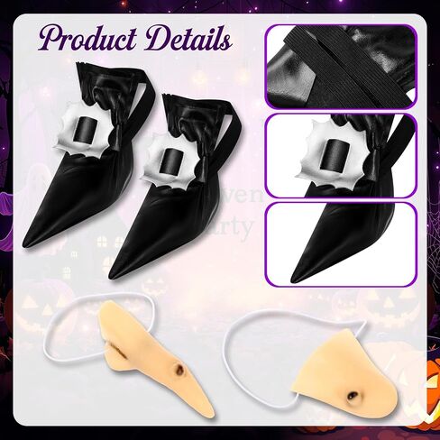 Halloween Witch Cosplay Party Costume Accessories Set Witch Hat Hair Wig Shoe Covers Nose Chin for Adult in Saudi Arabia