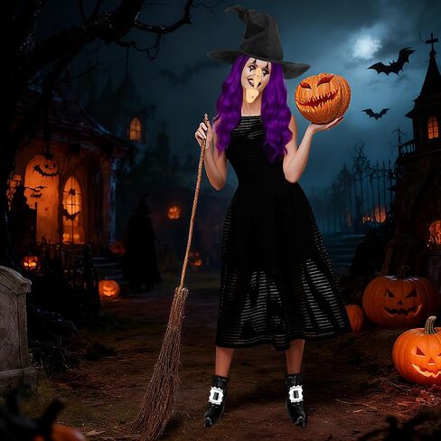 Halloween Witch Cosplay Party Costume Accessories Set Witch Hat Hair Wig Shoe Covers Nose Chin for Adult in Saudi Arabia