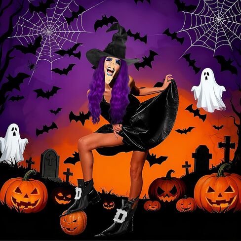 Halloween Witch Cosplay Party Costume Accessories Set Witch Hat Hair Wig Shoe Covers Nose Chin for Adult in Saudi Arabia