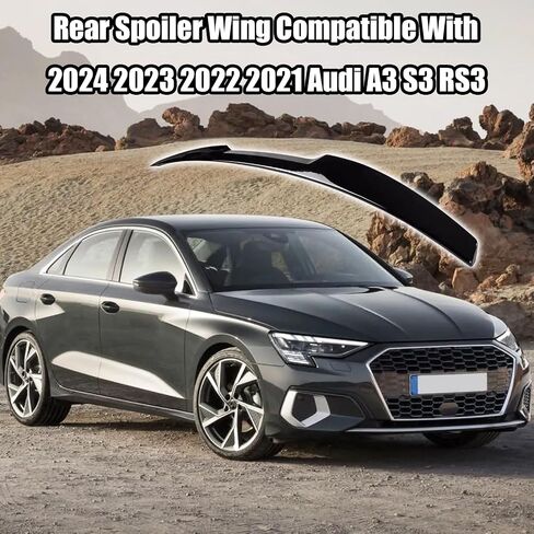 جناح سبويلر خلفي متوافق مع 2024 2023 2022 2021 Audi A3 S3 RS3 غطاء جناح سبويلر سبليتر شفة صندوق السيارة الخلفي (أسود لامع) in Saudi Arabia