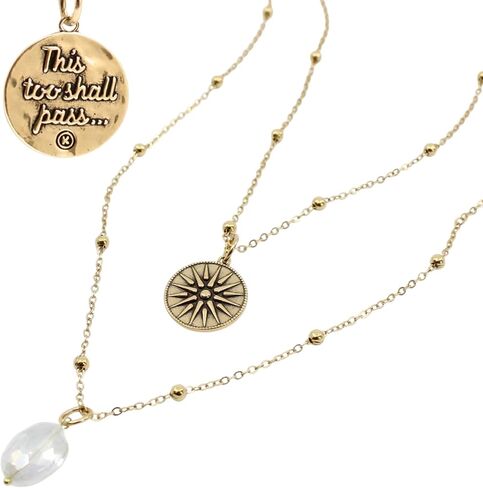 Katia Designs “This Too Shall Pass" Star Necklace – 36" Gold or Silver Plated Brass Satellite Chain with Faceted Clear AB Crystal – Dainty Boho Jewelry for Women, Quick-Connect Clasp, Nickel-Free in Saudi Arabia