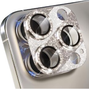 Choiche Compatible for iPhone 15 Pro/iPhone 15 Pro Max Camera Lens Protector, Bling Camera Cover with 9H Tempered Glass Lens Screen Protector Metal Ring Decoration Accessories (Glitter-Black)