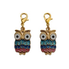 2pcs in Set Colorful Owl Clip on Charm for Diy Necklace Bracelet, Bags Zipper Pull, Cute Cartoon Jewelry Accessories