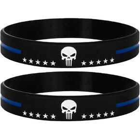 Stryker Products Stryker Thin Blue Line Bracelet Punisher with Stars Police Memorial Support Wristband, Medium