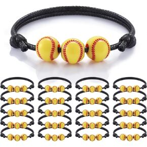 20 pack Softball Bracelet Party Favors Yellow Softball Beads Friendship Bracelets Adjustable Beaded Bracelet Softball Gifts for Teen Adults Sport Birthday Party Softball Favors for Team