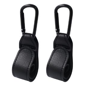 2 Pcs Stroller Hooks for Diaper Bag - Durable Leather Stroller Straps Diaper Bag Hooks - Stroller Clips for Stroller Wheelchair Shopping Carts - Black