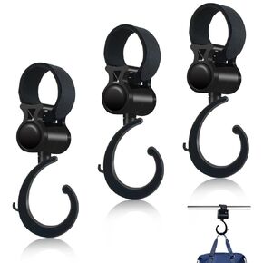 3Pcs Walker Hook Hanging, Multipurpose 360° Rotation Baby Stroller Wheelchair Hanger Clip Accessories for Hanging Diaper Bags and Mommy Organizers While Jogging, Walking, Shopping and Biking