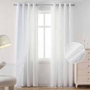 MYSKY HOME Lilac Curtains for Living Room Nursery Curtains 84 Inch Long Double Layers Curtains for Girls Bedroom Cute Polka-Dots Sheer Grommet Room Darkening Window Curtains 2 Panels Set 52" x 84"