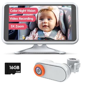 Luckview Baby Car Camera Full-Color Night Vision 5.2'' Car Camera for Baby with Video Recording Function TF Card 3X Zoom in Closer 1080P Car Baby Camera 360° Rotation for Rear Facing Seat 3 Kids (BM3)