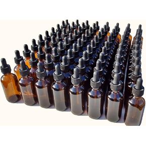 Dropper Stop™ 2oz Amber Glass Dropper Bottles (60mL) with Tapered Glass Droppers - Pack of 80