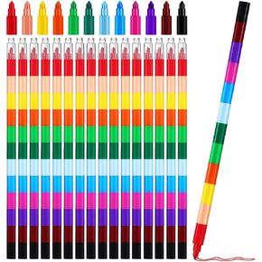 AGFELO Stackable Crayons Set, 24 Pieces Stacking Crayons Rainbow Pencils, 12 Colors Buildable Stack Crayons DIY Crayon Party Favors for Kids Drawing Office School Supplies