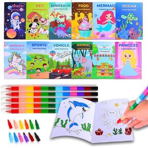 CAVENLLI 24 Pcs Coloring Book for Kids Bulk with 24 Crayons, Small Activity Books Mini Coloring Books Bulk for Ages 2-4-8-12 Small Activity Books for Birthday Party Favors Gifts Goodie Bags Stuffers