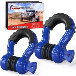 Nilight 2 Pack 3/4" D-Ring Shackle with 7/8" Screw Pin 41,887lbs Break Strength, Heavy Duty Off Road Recovery Shackle with Isolators Washers for Use with Tow Strap, Off-Road Jeep Truck Vehicle,Blue