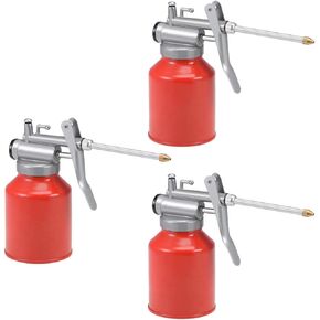 uxcell Oil Can Pump Oiler,250ML Metal High Pressure Oiler Lubrication Oiling Can Bottle Manual Oil Gun With Rigid Spout Thumb Pump Tool Oiler Red 3Pcs