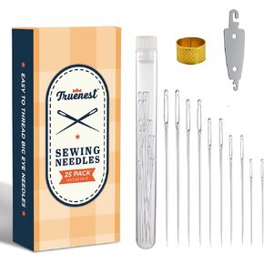 TRUENEST Sewing Needles - 15-Pcs Pack for Hand Stitching, Cross Stitch, and Embroidery - Large Eye Needles Perfect for Sewing