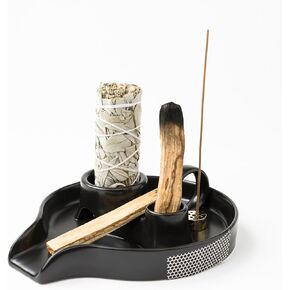 Black Sage Holder, Palo Santo Holder, Sage Burner, Incense Holder, Palo Santo Burner, Incense Burner, Palo Santo Sticks Holder, Smudge Bowl, Sage Holder for Burning, Meditation Room Decor