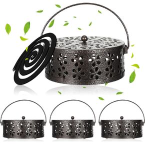 Lallisa 4 Pieces Coil Holder Retro Iron Incense Holder Long Lasting Portable Coil Incense Burner for Indoor Outdoor Hanging Camping Patio, 5.3 Inch in Diameter
