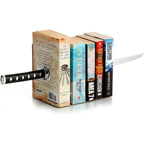 ZWCIBN Book Ends Decorative, Modern Metal Funny Unique Black DVD Bookends for Shelves, Katana Book Stopper Holder for Office Home, Desk Gifts Book Stands for Men and Book Lovers