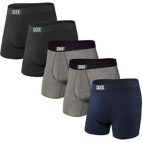 SAXX Underwear Co. Men's Vibe Super Soft Boxer Briefs with Built in Pouch Support Pack of 5, Black/Grey HTR/Navy, XX Large