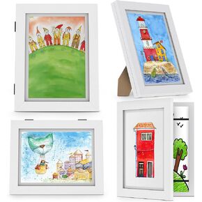 Pacific Moon Tree [2-Pack] Kids Art Frame, Front Opening Kids Artwork Frames Changeable, Fits 8.5x11 and 9x12, White Display Storage Frame for Wall or Desk, Holds 75Pcs