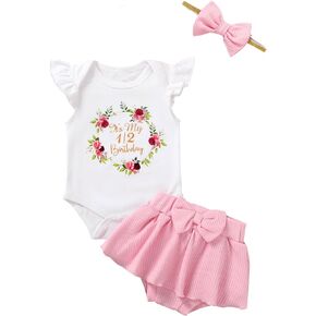 Aslaylme Baby Girl Half Birthday Clothes 1/2 Birthday Outfit It's My 1/2 Birthday Floral Skirt Set