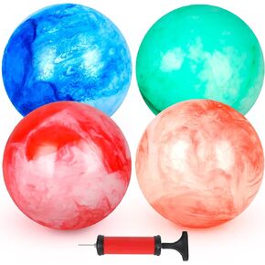 AMOR PRESENT 4PCS Bouncing Ball with Pump, 8.7inch Marbleized Bouncy Balls Rubber Inflatable Kick Ball Game Ball Bouncing Sensory Balls for Kids