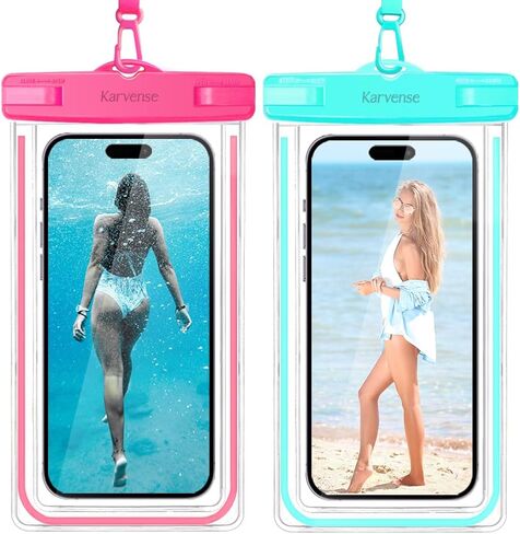 Karvense Waterproof Phone Pouch/Case - Water Proof Phone Pouch for iPhone & Samsung Galaxy, Universal IPX8 Phone Water Protector Pouch for Travel, Vacation, Beach, Cruise Essentials - 2 Pack in Kuwait