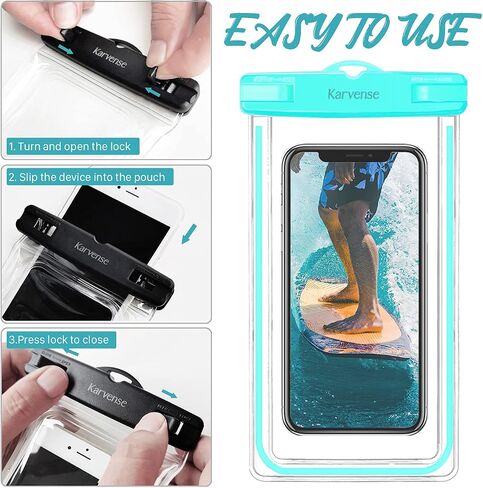 Karvense Waterproof Phone Pouch/Case - Water Proof Phone Pouch for iPhone & Samsung Galaxy, Universal IPX8 Phone Water Protector Pouch for Travel, Vacation, Beach, Cruise Essentials - 2 Pack in Kuwait