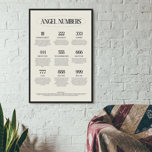 ملصق أرقام الملاك من UAddMe لديكور الغرفة الجمالية، اقتباسات ملهمة للروحانية المحظوظة، فن جداري من القماش، ديكور بسيط باللونين الأبيض والأسود لغرفة النوم وغرفة المعيشة مقاس 12 × 18 بوصة غير مؤطر in Kuwait