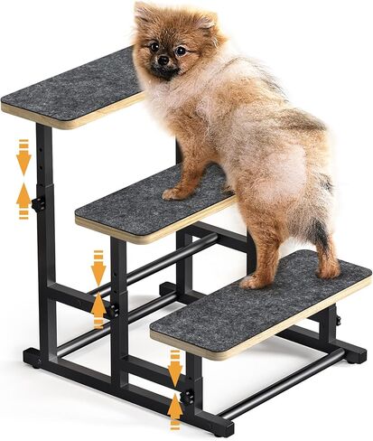 thygiftree سلالم الكلاب الأليفة للكلاب المتوسطة الصغيرة، ارتفاع خطوات الكلب قابل للتعديل لأريكة سرير عالية إطار معدني خشبي الحيوانات الأليفة خطوات منحدر الكلب لجرو، القطط in Kuwait