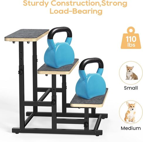 thygiftree سلالم الكلاب الأليفة للكلاب المتوسطة الصغيرة، ارتفاع خطوات الكلب قابل للتعديل لأريكة سرير عالية إطار معدني خشبي الحيوانات الأليفة خطوات منحدر الكلب لجرو، القطط in Kuwait
