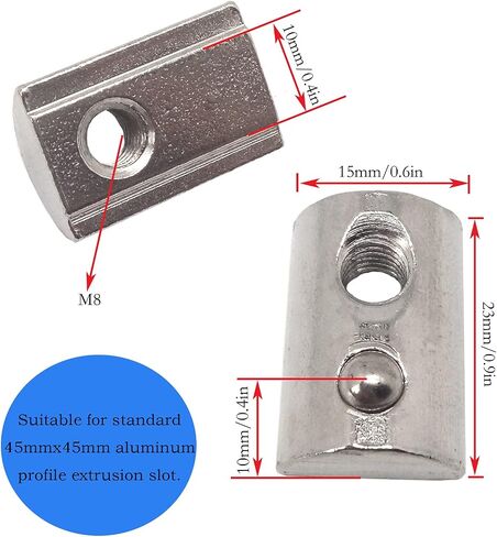15pcs 4545 Series M6 T Slot Nuts Roll-in Spring Ball Elastic Nuts, Carbon Steel Nickel-Plated for 4545 Series Aluminum Extrusion Profile in Saudi Arabia