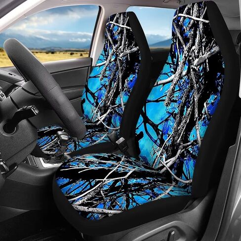 أغطية مقاعد السيارة من Wideasale Blue Camo Oak Hunting 12 قطعة مجموعة كاملة/أغطية عجلة القيادة/وسادات حزام الأمان/سلسلة المفاتيح/كوستر/حامل أحمر الشفاه، ملحقات السيارات العالمية، حامي داخلي مناسب عالمي in Kuwait