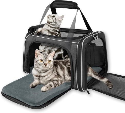 YUDODO Expandable Pet Cat Carrier Airline Approved with Foldable Mat Soft Sided Cat Dog Travel Carrier Portable Cat Carriers Under 20 lbs Puppy Carrier Bag for Small Medium Large Cats,Black in Saudi Arabia